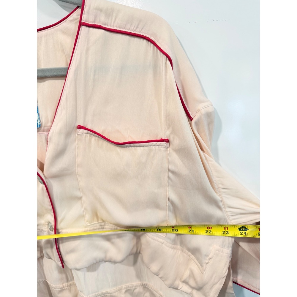 Free People Intimately Satin Pajama Set Sugar Pink Red Piping XS NEW - Picture 10 of 14